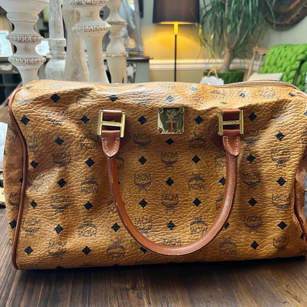 MCM Tan and Brown Travel Bag